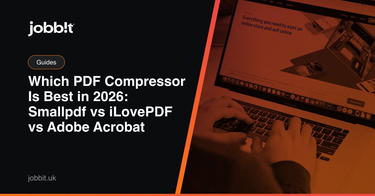 Obálka blogu Jobbit porovnávajúca Smallpdf, iLovePDF, Adobe Acrobat a Jobbit